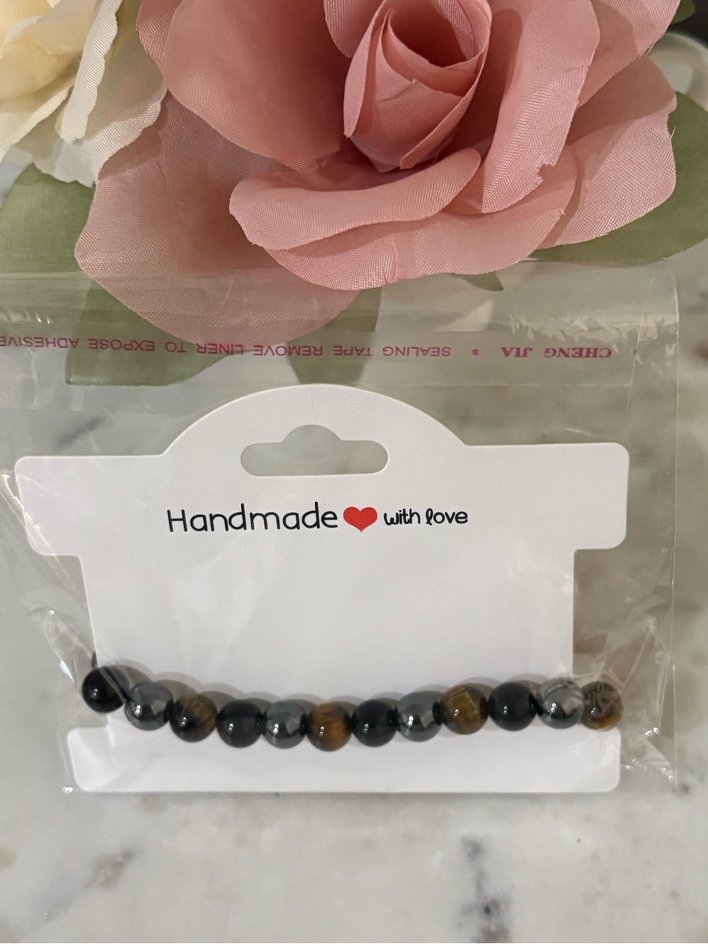 Handmade Hematite, Tiger Eye, and Obsidian Beaded Bracelet - Handmade with Love